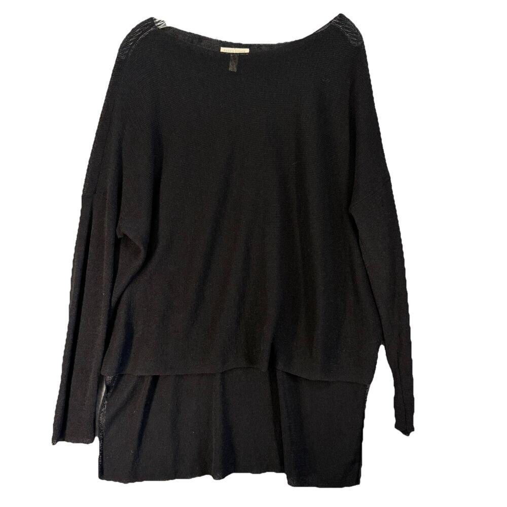 Eileen Fisher Tunic Womens Medium Black Linen Dolman Hi Lo Hem